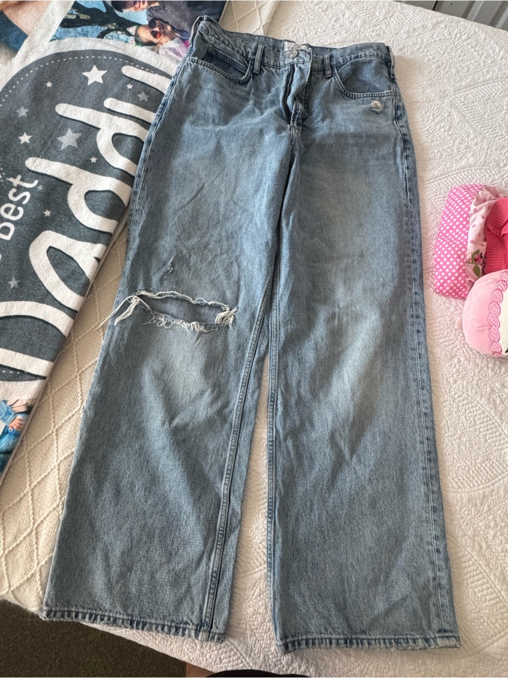 Frame Denim Light Blue Distressed Wide-Leg Jeans